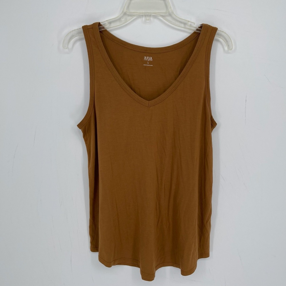 a.n.a A New Approach Women's Brown V-Neck Sleeveless Jersey Knit Tank Top Size L